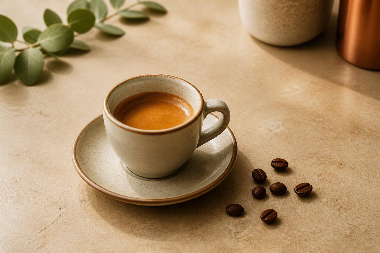 Taza de espresso sobre una mesa de cafetería