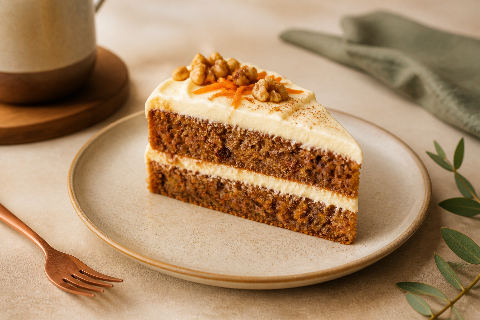 Postre de cafetería servido en plato de cerámica
