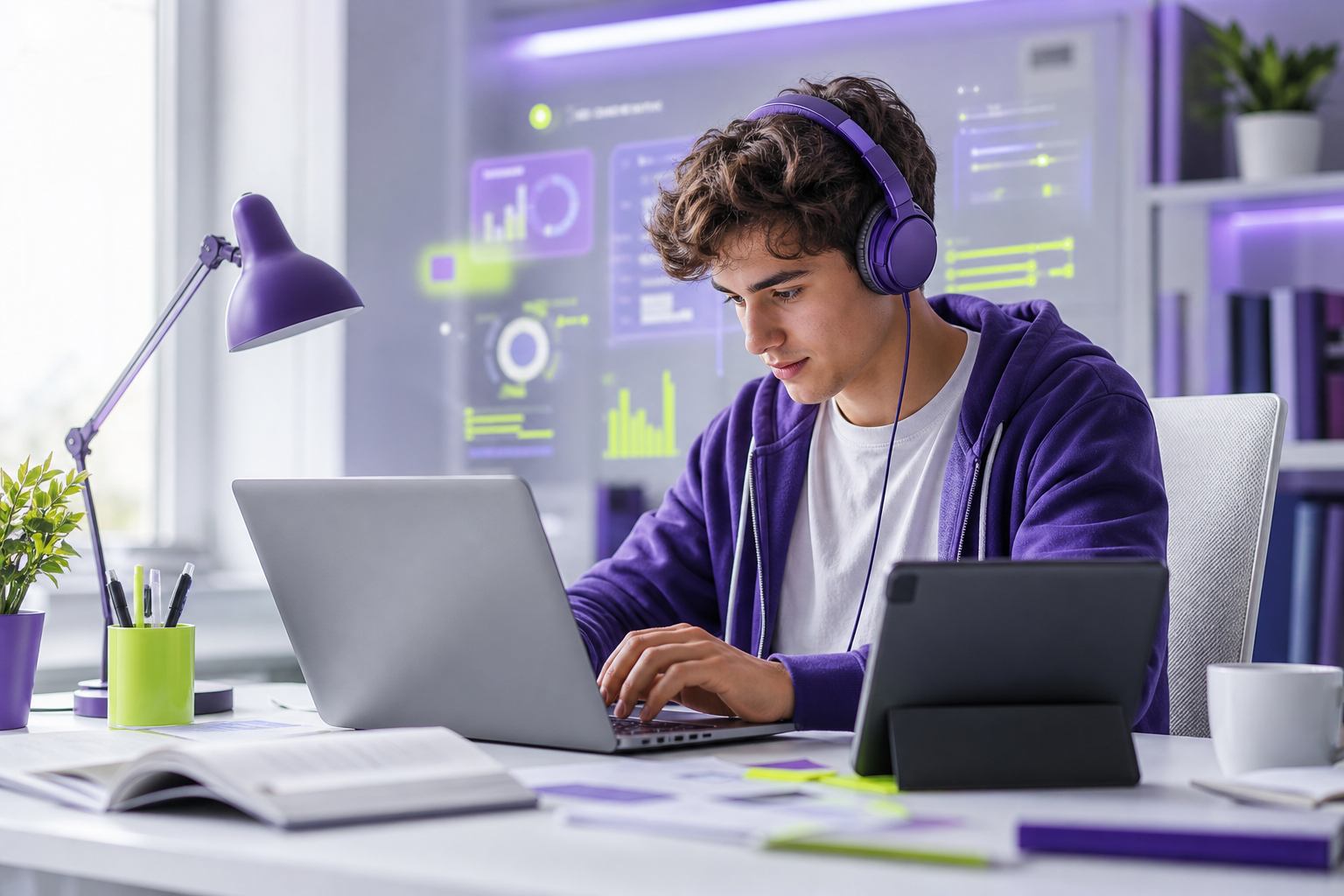 Estudiante desarrollando un proyecto del curso desde su laptop
