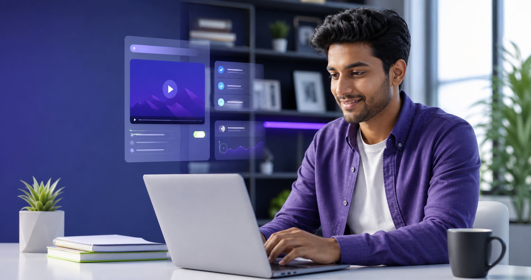 Estudiante usando una laptop para seguir un curso online premium