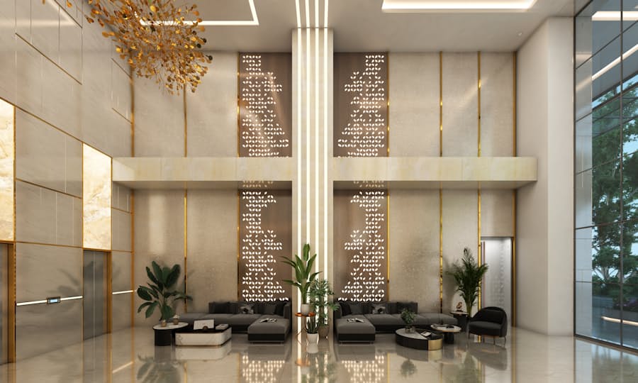 Recepcion y lobby con decoracion elegante