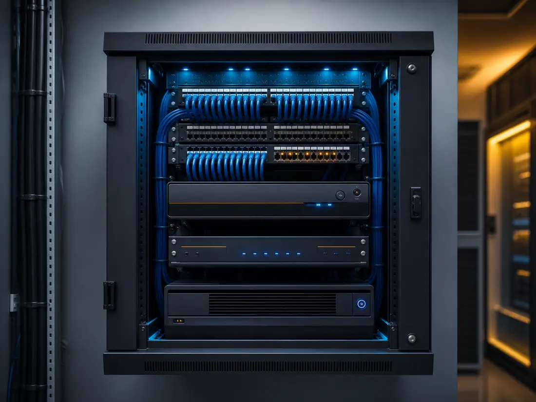 Gabinete de red organizado para sistema de seguridad