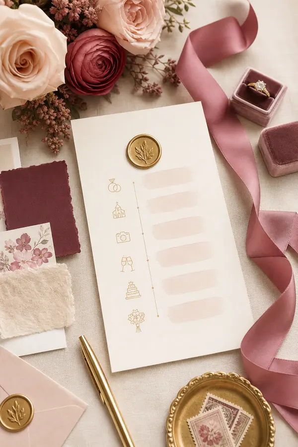 Papelería, flores y detalles de planificación de boda