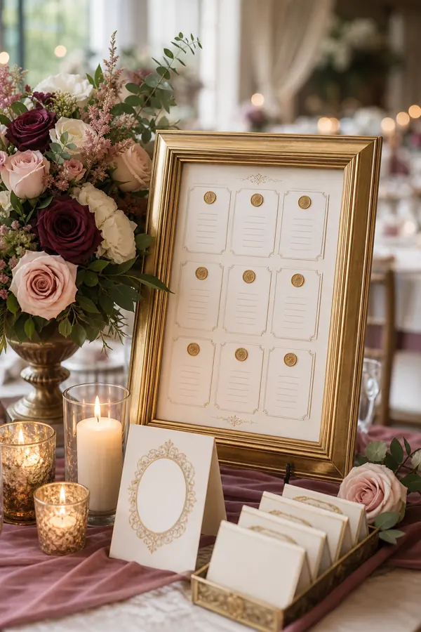 Seating chart y ambientación floral para boda