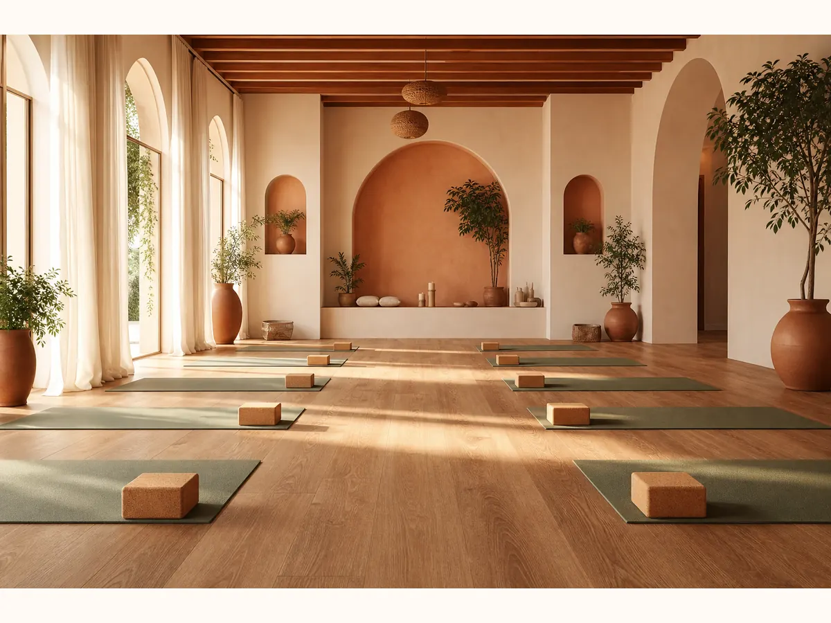 Estudio de yoga preparado para una clase grupal