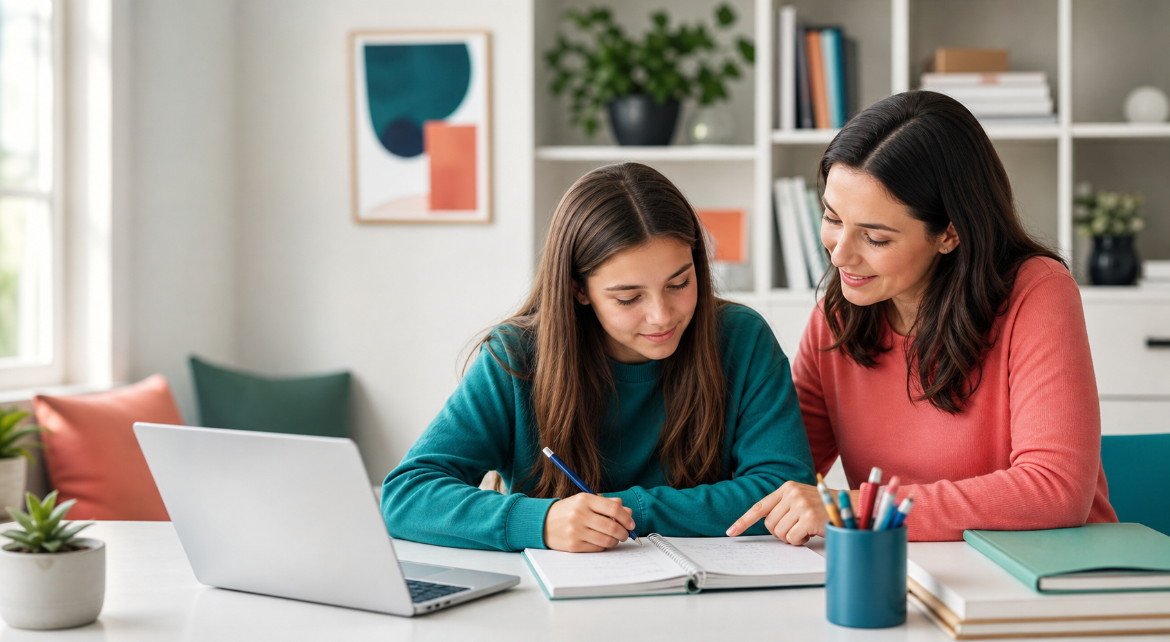 Tutor guiando a un estudiante durante una clase particular